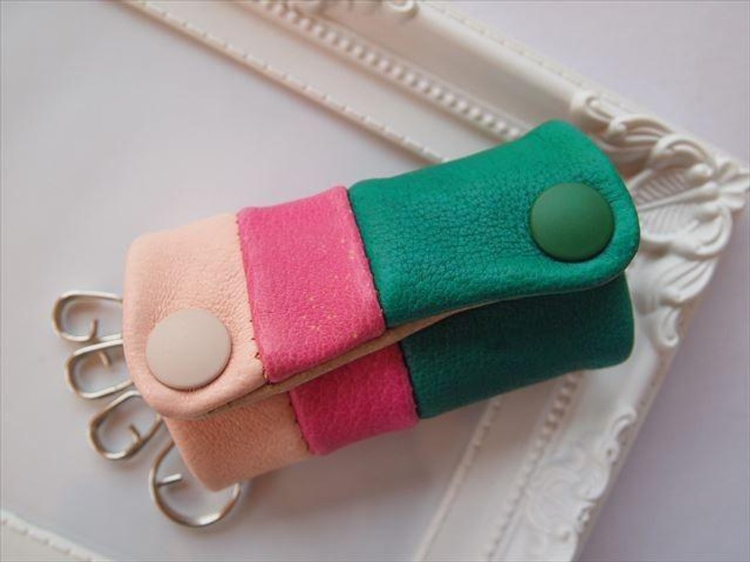 Luxury pig leather soft key case [hand-dyed leather] 1539008 - 钥匙链/钥匙包 - 真皮 粉红色