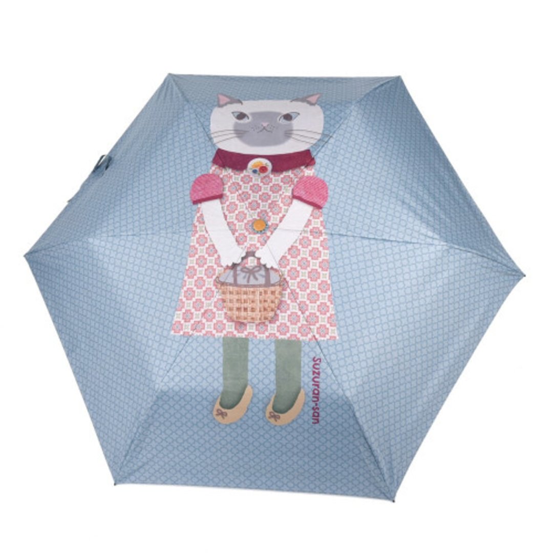 【Kusuguru Japan】日本眼镜猫 晴雨两用抗UV折叠伞 -蓝色小花 - 雨伞/雨衣 - 防水材质 蓝色