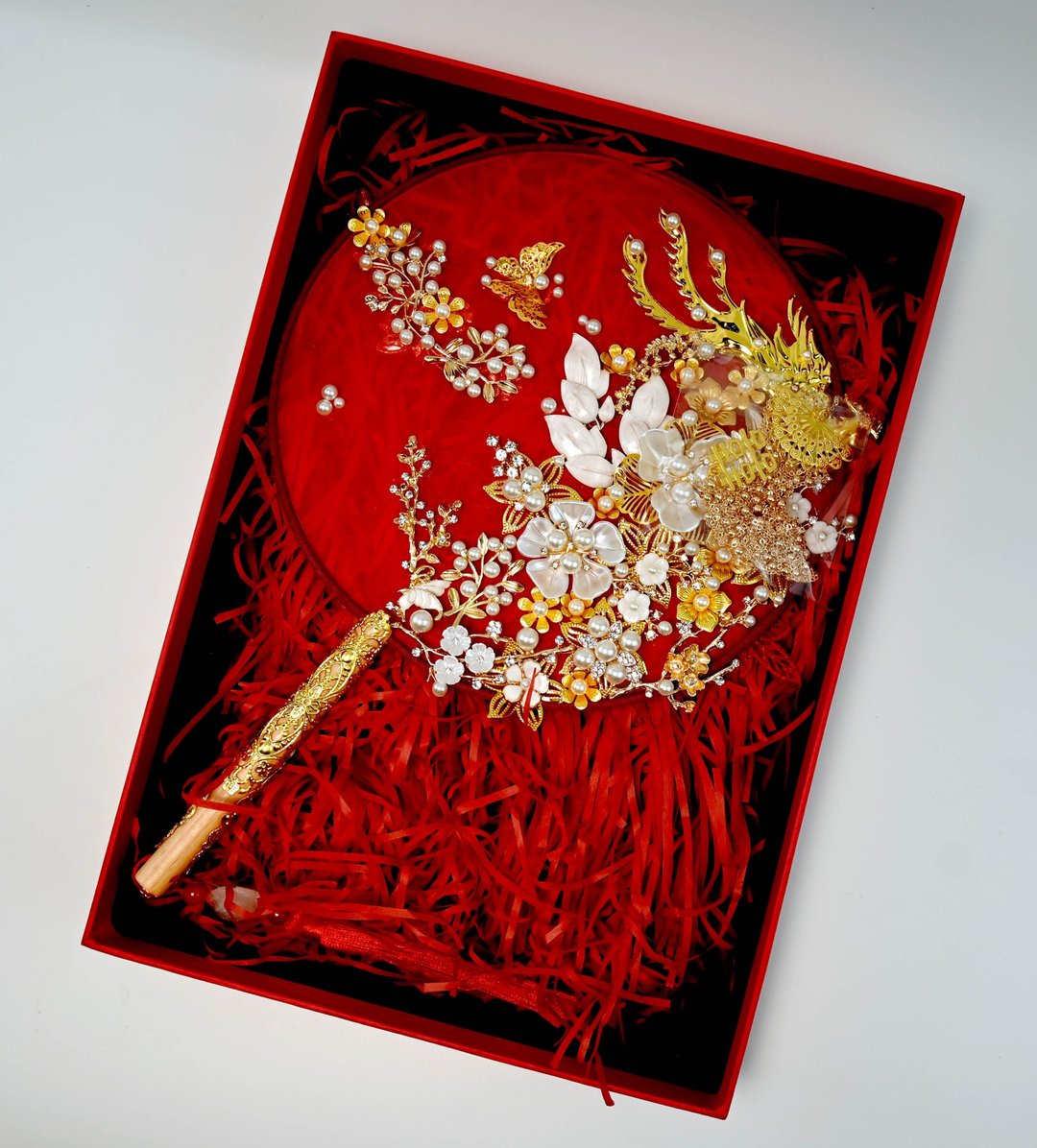 红色款-双宿双飞-中式团扇-中式捧花-材料包(非成品) - 金工/饰品 - 其他金属 红色