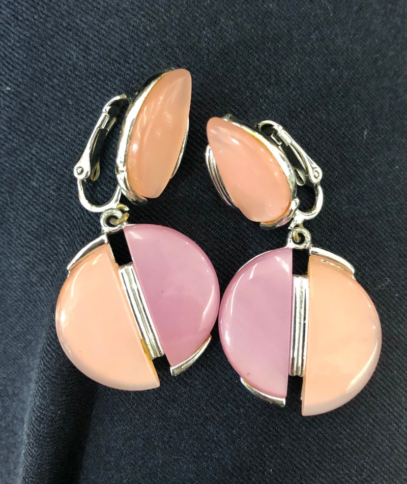 Vintage 法产 果冻耳夹 - 耳环/耳夹 - 其他材质 粉红色