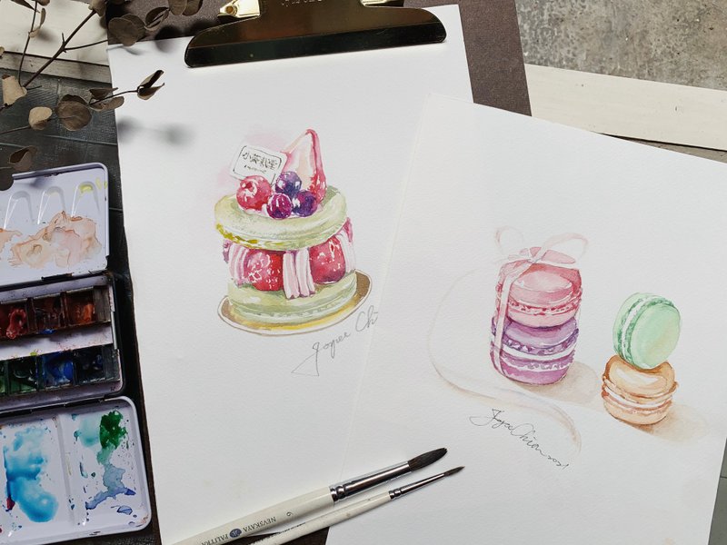 【一人成团】粉嫩系水彩甜点 ㄧ日套课。Joyce 老师的纸上旅行 - 插画/绘画/写字 - 纸 