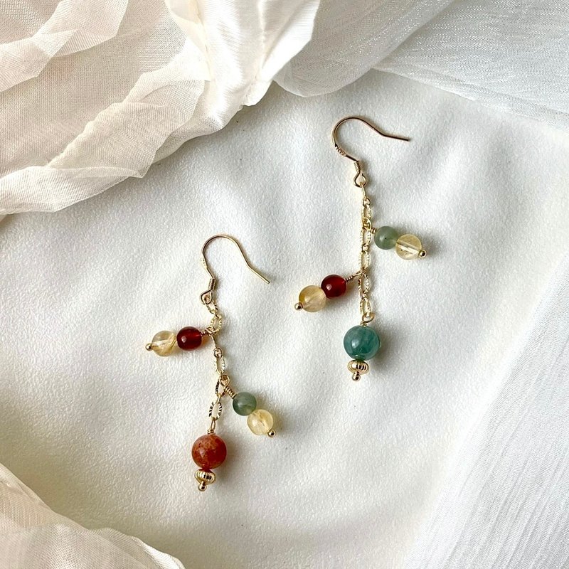 【暖息在林】× 曦光之拥丨天然矿石耳环 - 耳环/耳夹 - 水晶 红色