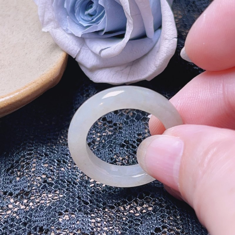 【求·缘】冰翡翠戒指戒圈 | 国际16围 | 天然缅甸翡翠A货 | 送礼 - 戒指 - 玉石 白色