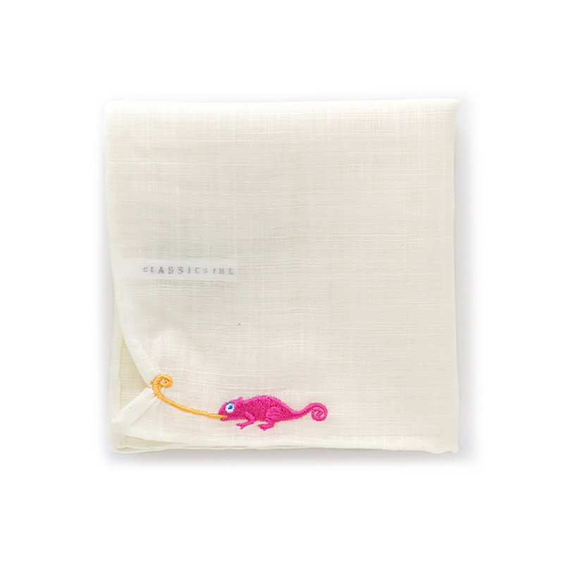 HIKKOMI 变色龙手帕 41 x 41 厘米 50% 棉 50% 亚麻 日本制造 礼品 - 手帕/方巾 - 棉．麻 白色