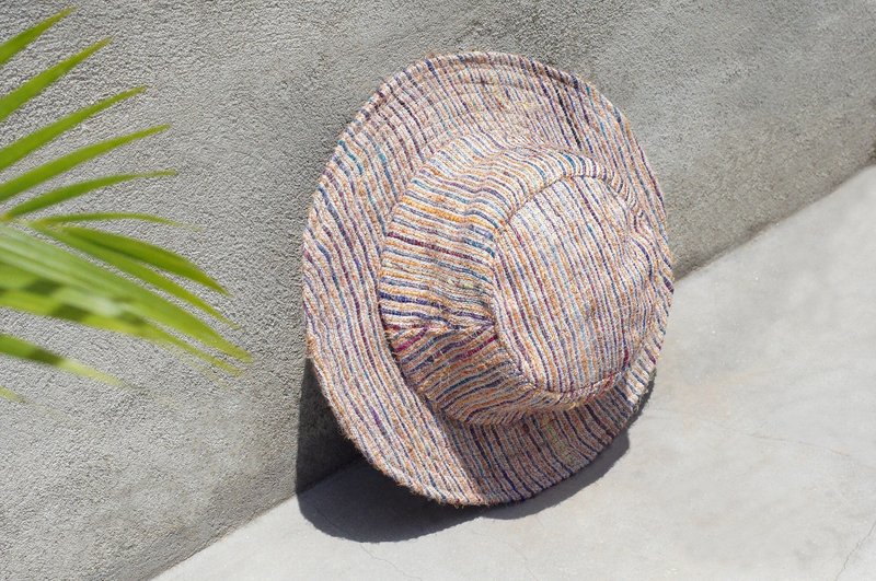手工纱丽线编织棉麻帽/编织帽/渔夫帽/草帽/草编帽-魔幻蓝纱丽线 - 帽子 - 棉．麻 多色