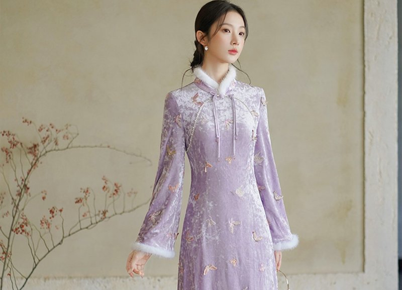 新中式中国风 优雅气质修身改良旗袍 - 洋装/连衣裙 - 其他材质 紫色