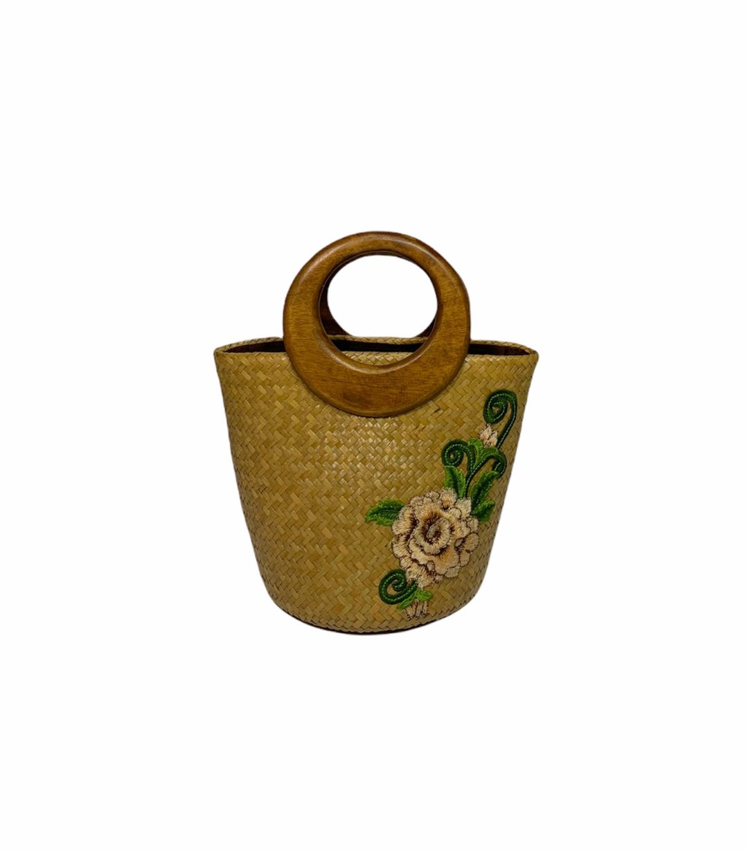 Straw handbag , Straw bag , Handmade bag , Straw tote bag  : Brown Flower - 手提包/手提袋 - 竹 卡其色