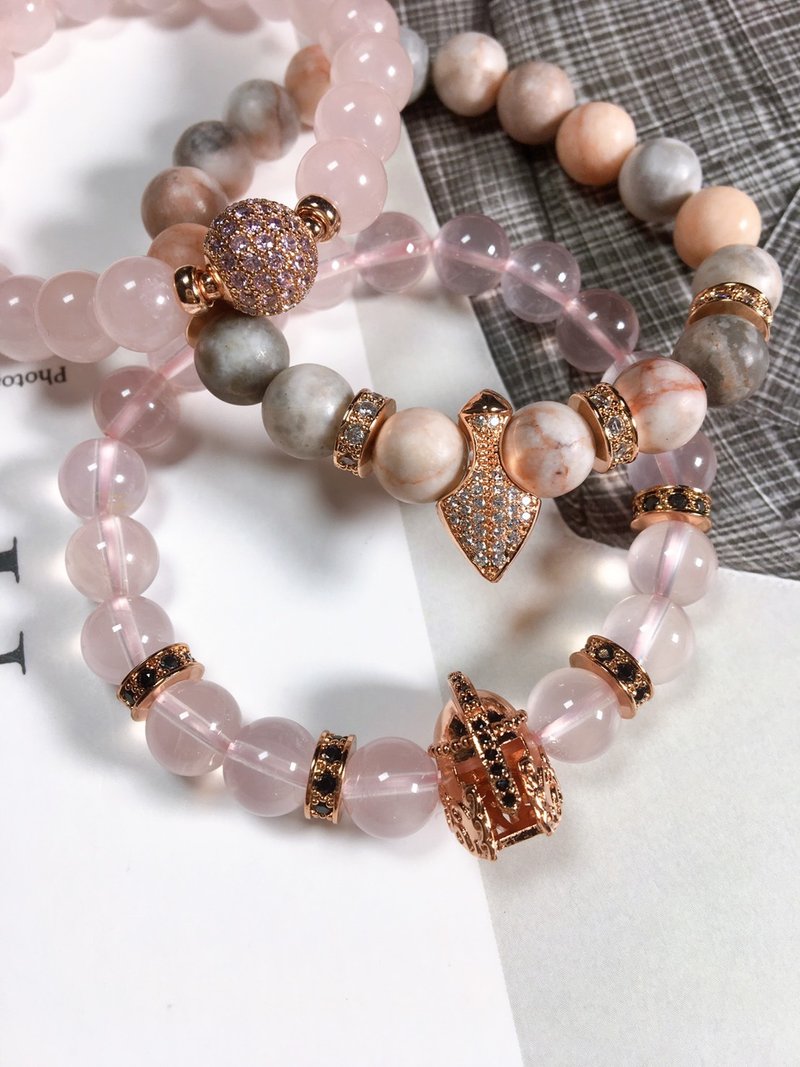 铠甲头盔装饰//粉水晶//莫桑比克粉晶 - 手链/手环 - 水晶 粉红色