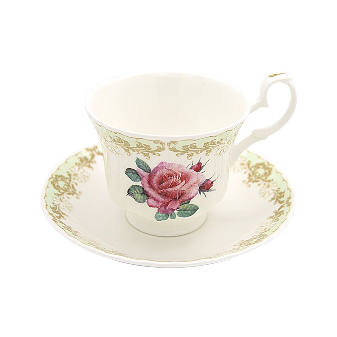 英国 RK | Vintage Roses 古典玫瑰园 苹果粉绿 230ml 杯盘组 - 茶具/茶杯 - 瓷 多色