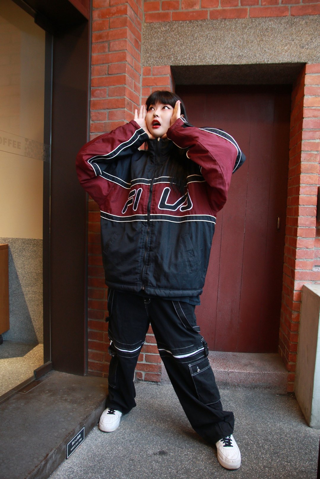 Back to Green::防风运动外套 FILA 黑与酒红//vintage - 男装外套 - 尼龙 