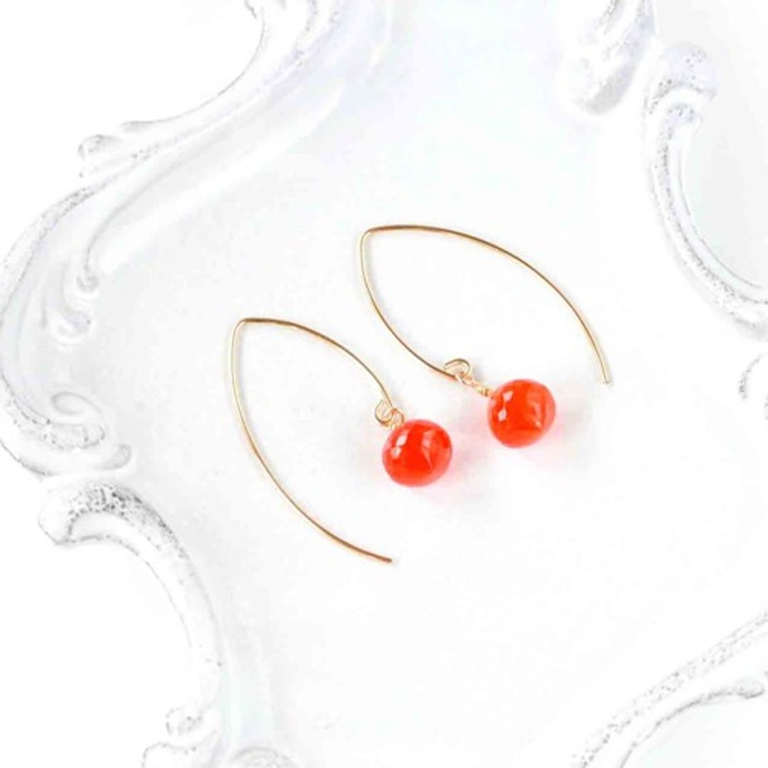 carnelian marquise hook earrings - 耳环/耳夹 - 宝石 