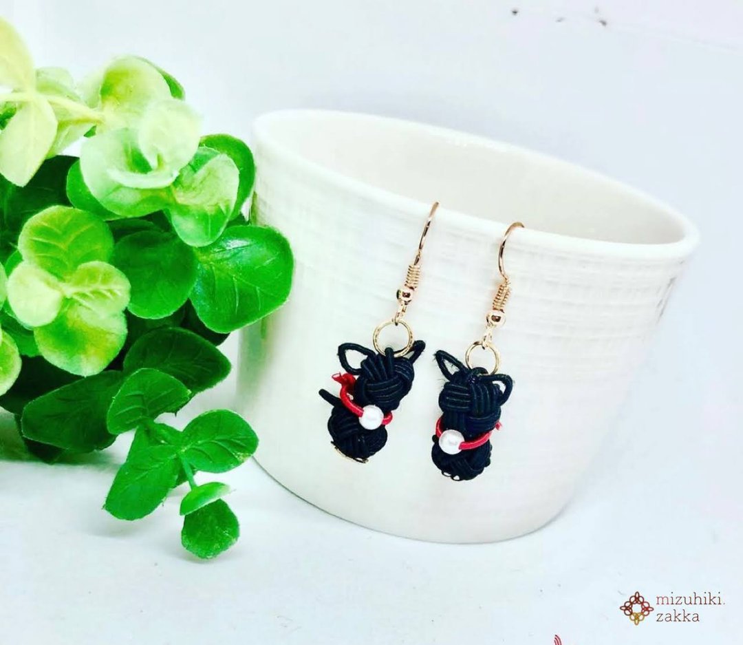 [Japanese tradition] mizuhikii cat earrings or Clip-On(3 colors) - 耳环/耳夹 - 纸 黑色