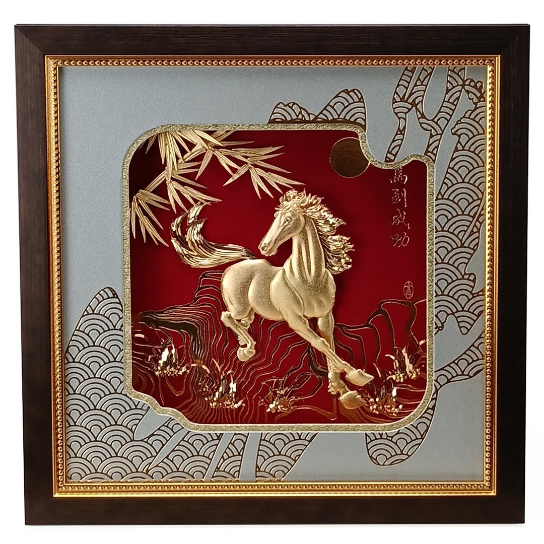 马到成功竹兰生辉金箔画 | 开业开市企业送礼首选 - 海报/装饰画/版画 - 24k 金 金色