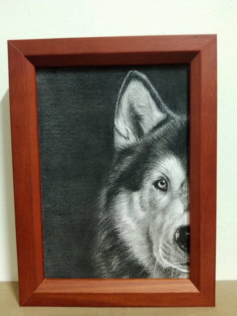 摆设 / 哈士奇 / 炭精笔画 / 原稿 / 含框 - 海报/装饰画/版画 - 纸 