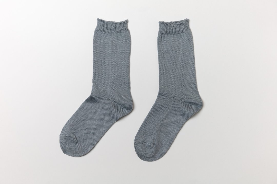 Linen knit socks light gray 22-24cm - 袜子 - 棉．麻 灰色