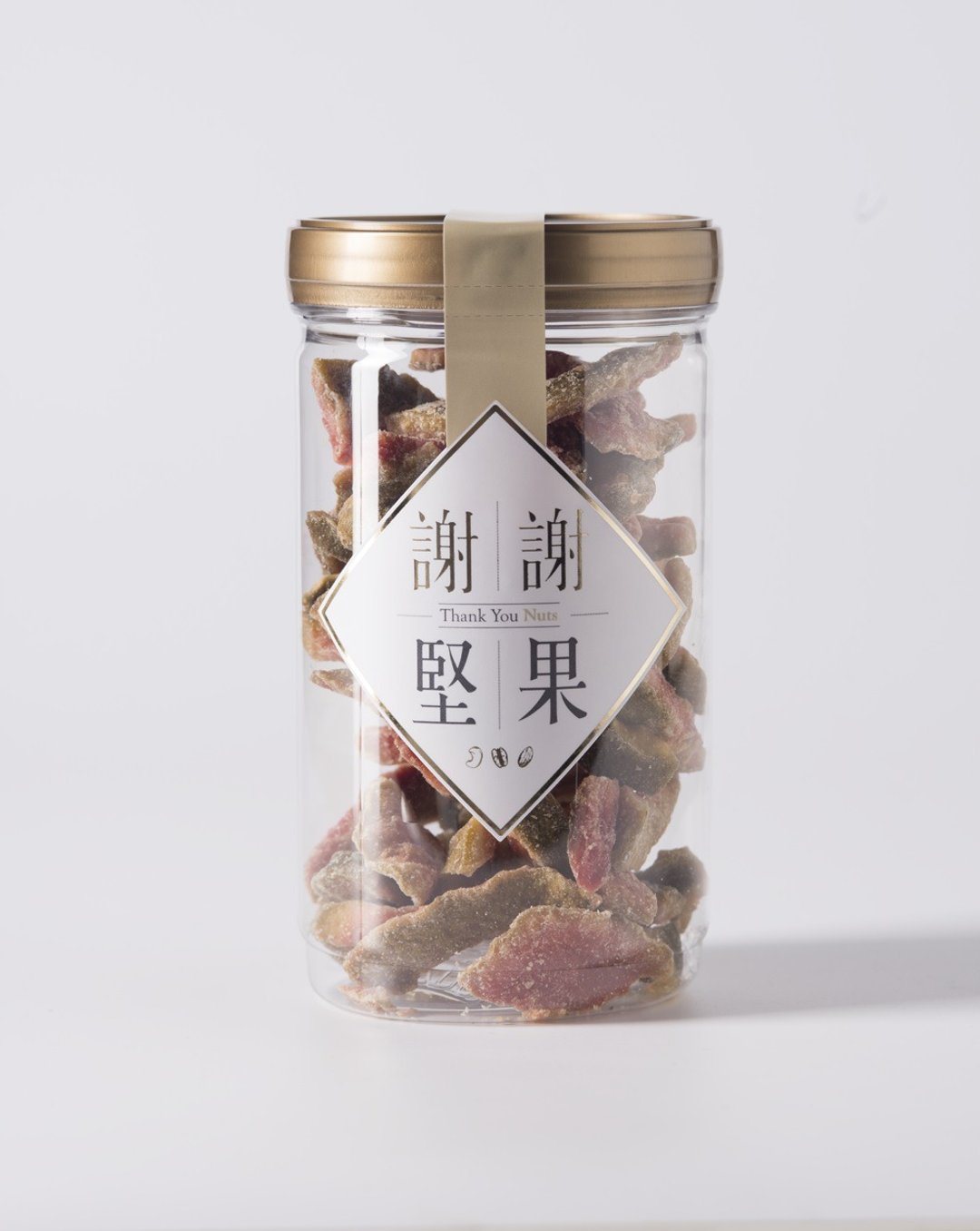 【台湾红心芭乐干】(密封罐)(水果干)(口感软 Q 微甜)(素食) - 坚果 - 塑料 金色