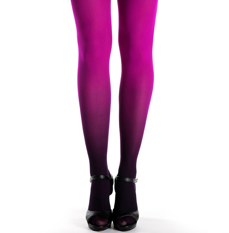 黑色脚部 - 紫红色顶部渐层连裤袜 - 女装内搭/紧身裤 - 尼龙 紫色