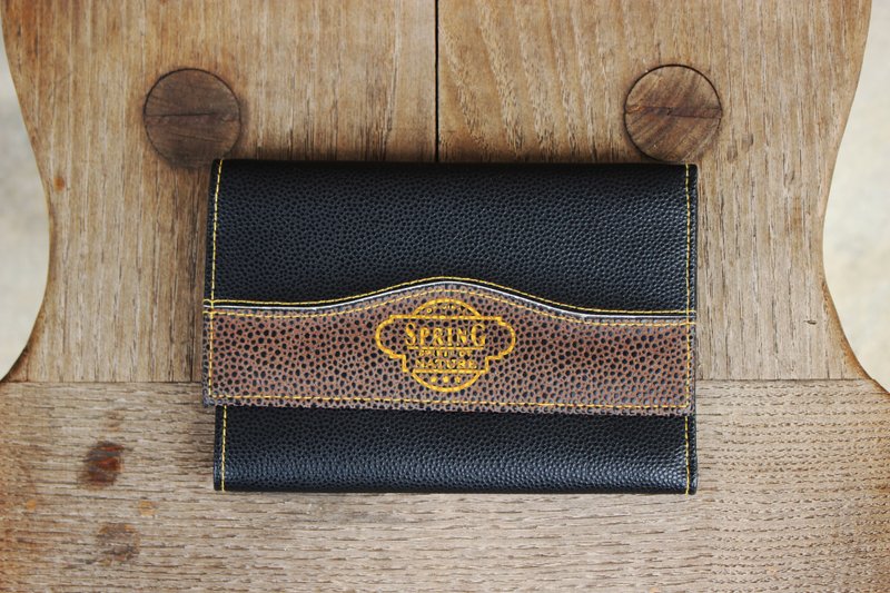 B157[Vintage皮夹](意大利制)黑色长方形古董皮包皮夹 - 皮夹/钱包 - 真皮 黑色