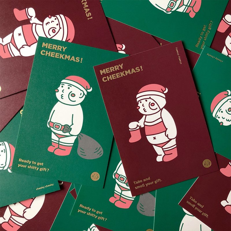 cheeky cheeky 厚面子 Merry Cheekmas 圣诞卡 烫金 信封 贴纸 - 卡片/明信片 - 纸 白色