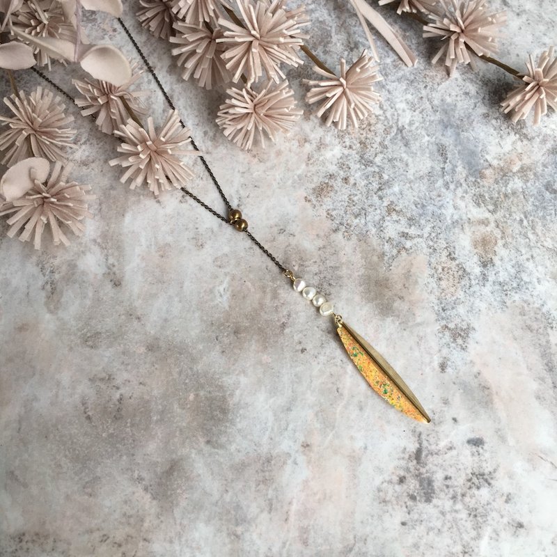 Feather - 黄铜皮革珍珠异材质拼接项链 - 项链 - 真皮 
