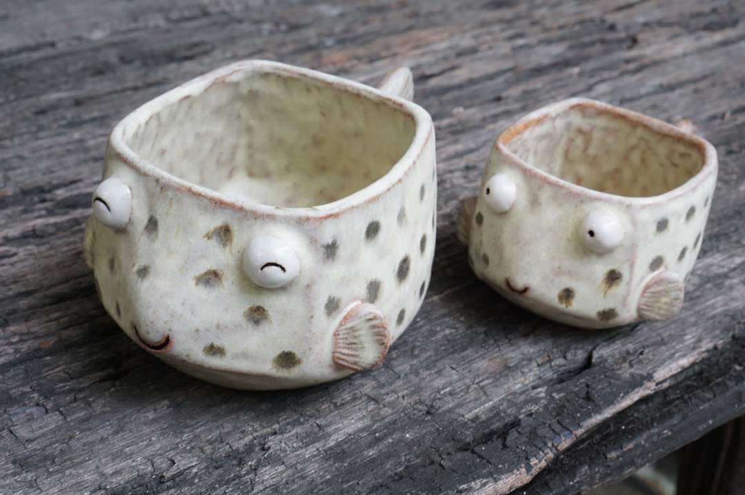 Puffer pot , Puffer plant pot , Handmade ceramics , pottery - 植栽/盆栽 - 陶 黄色