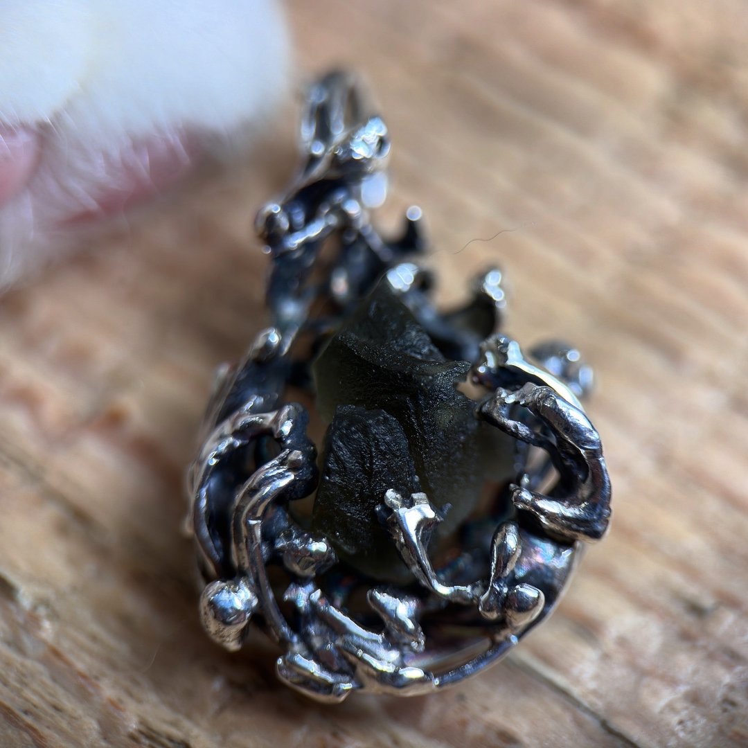 Moldavite / 捷克陨石 / 心。火 - 项链 - 半宝石 绿色