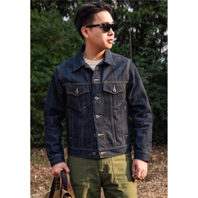 牛仔外套 Type3 桃太郎 16oz 粉色赤耳布边 Vintage Denim Jacket - 男装外套 - 棉 蓝色