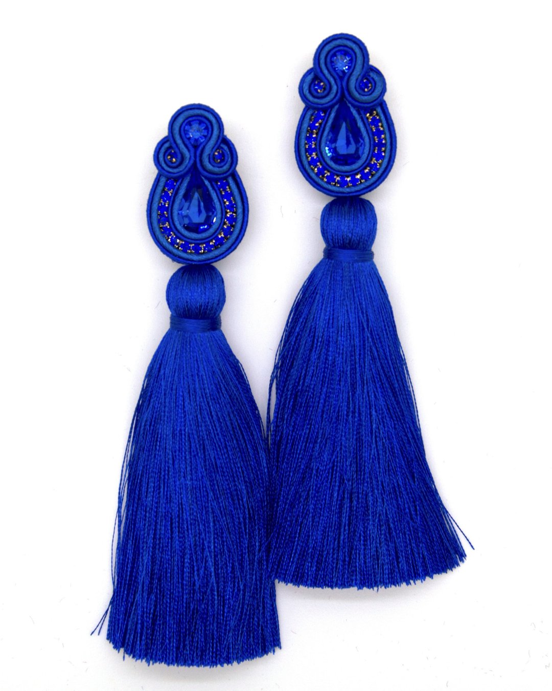 Earrings Long tassel earrings in blue color - 耳环/耳夹 - 其他材质 蓝色