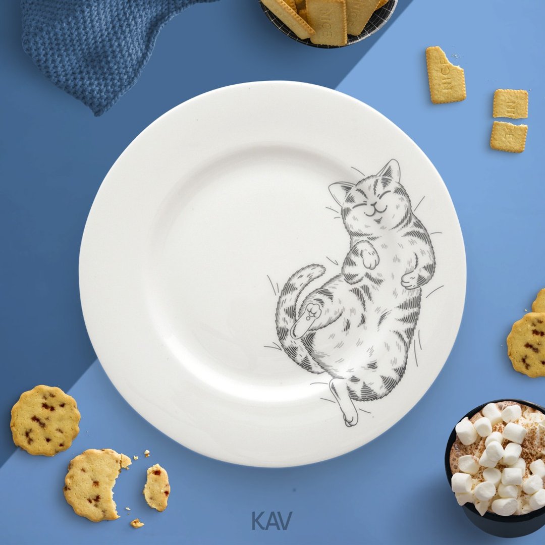 Sleepy Cat No.2 (10 inches ) - 盘子/餐盘/盘架 - 瓷 白色