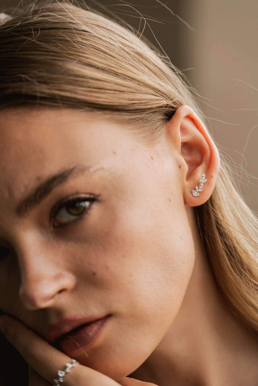 【Gift box】Silver Diamond Climbing Earrings - 耳环/耳夹 - 纯银 银色