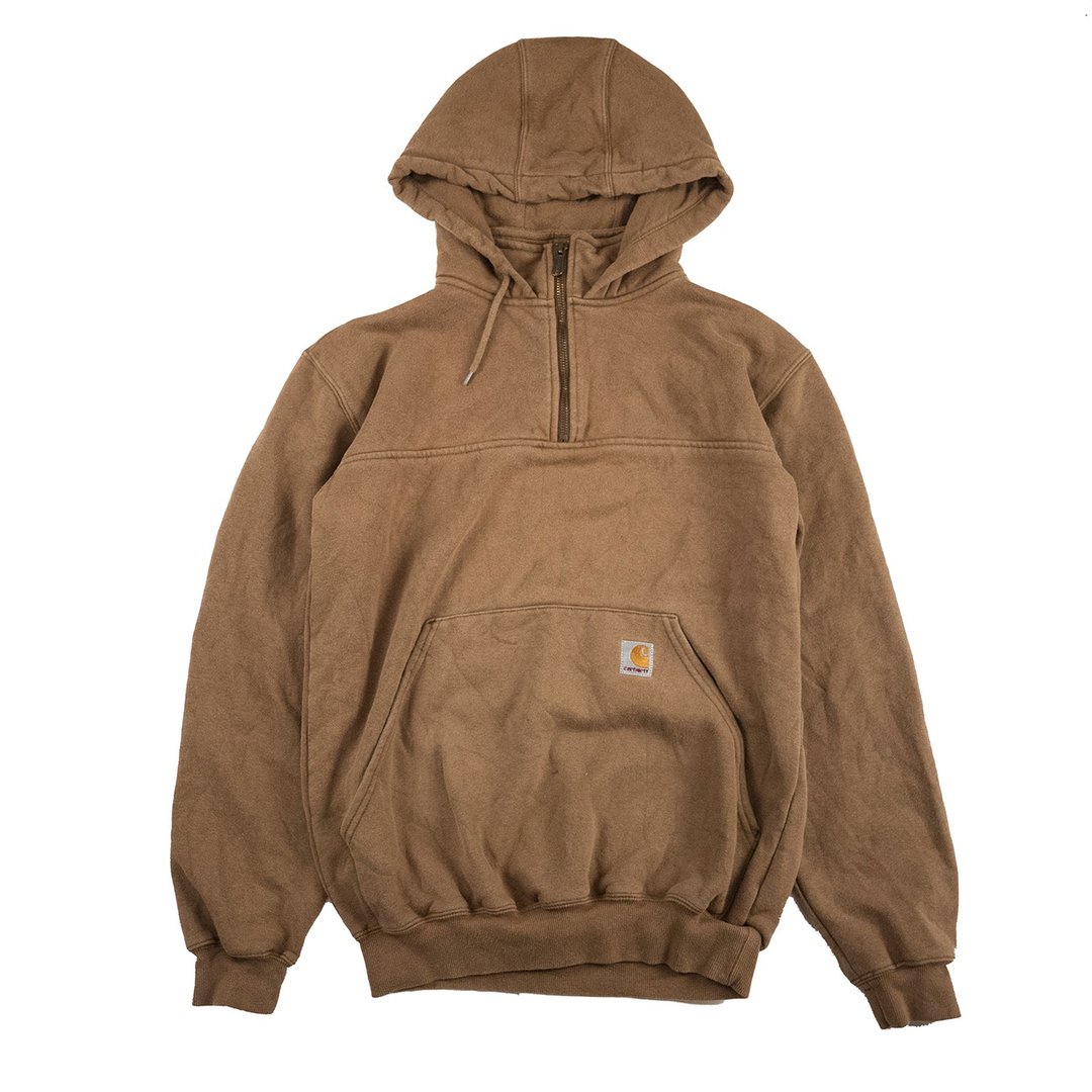 CARHARTT 卡其 大地色 连帽T 古着 二手 电绣 zip hoodie 半拉链 - 中性连帽卫衣/T 恤 - 棉 卡其色