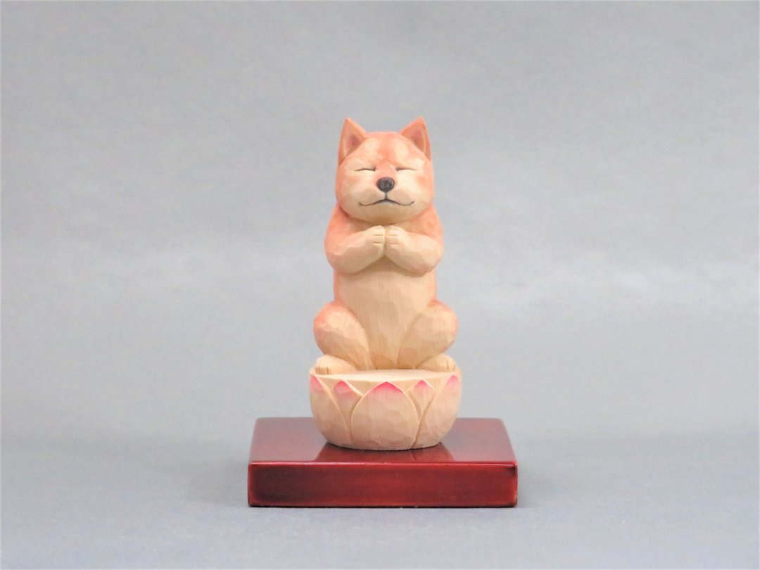 Wood carving Dog Buddha 1812 - 摆饰 - 木头 橘色