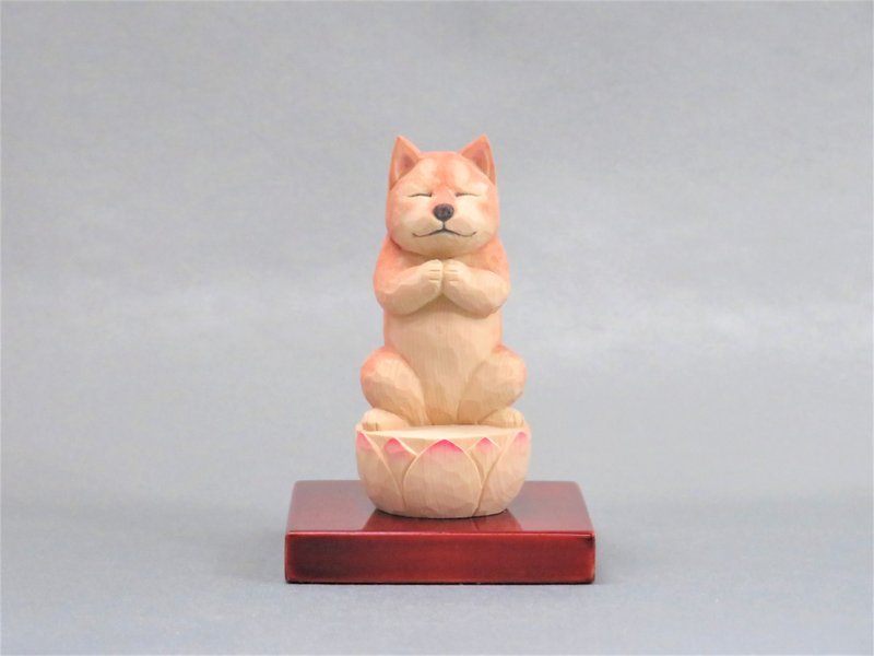 木彫りの犬仏さま　柴犬　犬仏1812 - 摆饰 - 木头 橘色