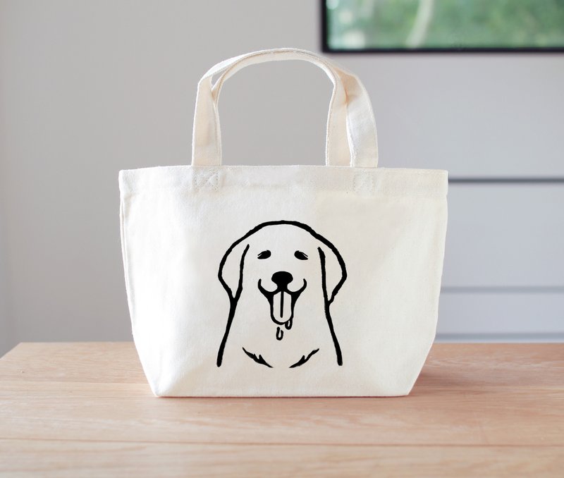 Golden Retriever Mini Bag Lunch Bag Dog - 手提包/手提袋 - 棉．麻 白色