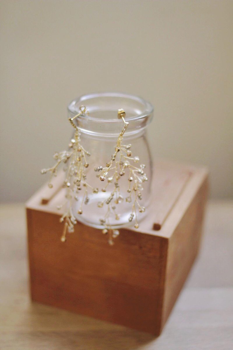 施华洛水晶耳环,Swarovski水晶耳环,新娘珍珠耳环,Bridal Earring - 耳环/耳夹 - 水晶 金色