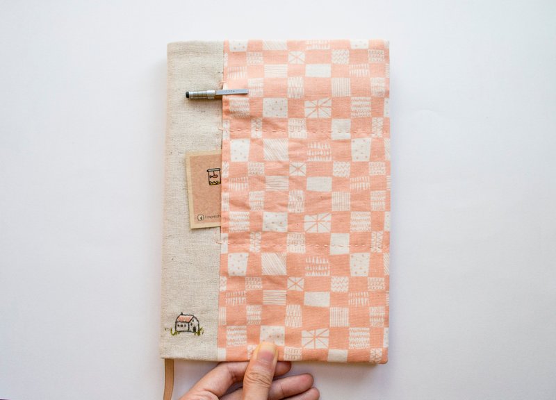 温馨居家 - 可调式 A5 书套 - 笔记本/手帐 - 棉．麻 粉红色