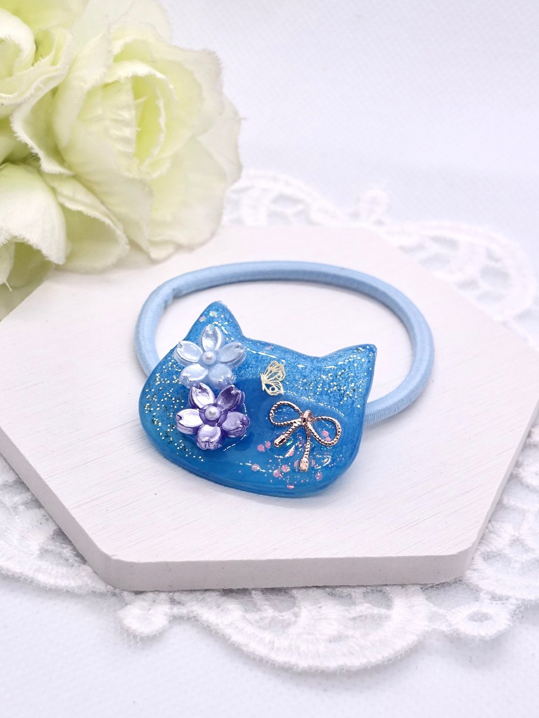 蓝色喵喵 meow 发圈 橡筋 滴胶 树脂 Resin Hair Accessory - 发饰 - 其他材质 