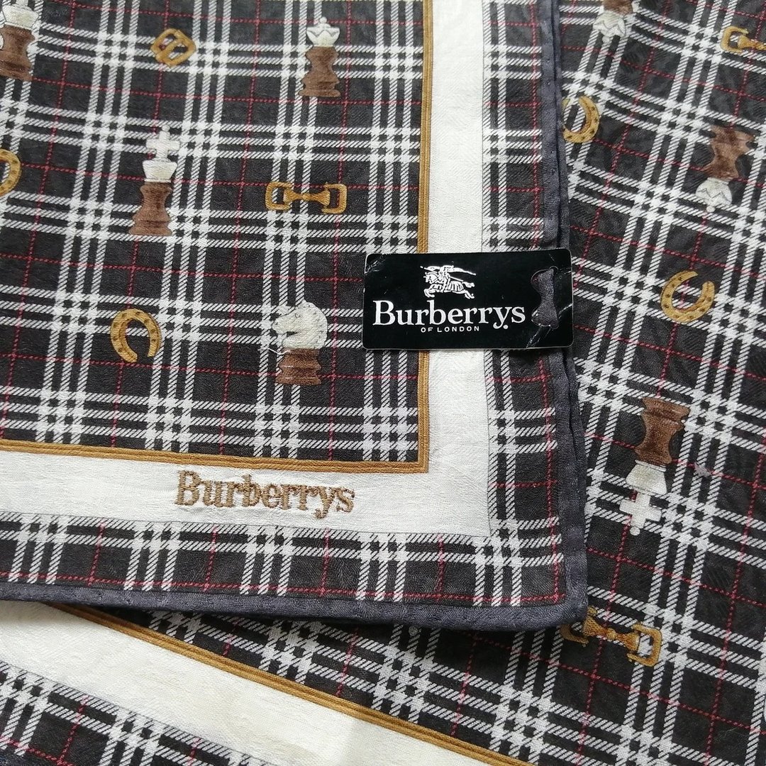 Burberry Vintage Handkerchief Pocket Square Chess Check 21 x 21 inches - 丝巾 - 棉．麻 咖啡色