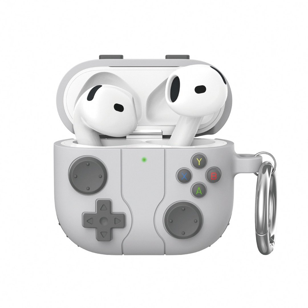 AHAStyle AirPods 4代 游戏机造型 防摔硅胶保护套(附防丢挂钩) - 耳机收纳 - 硅胶 灰色