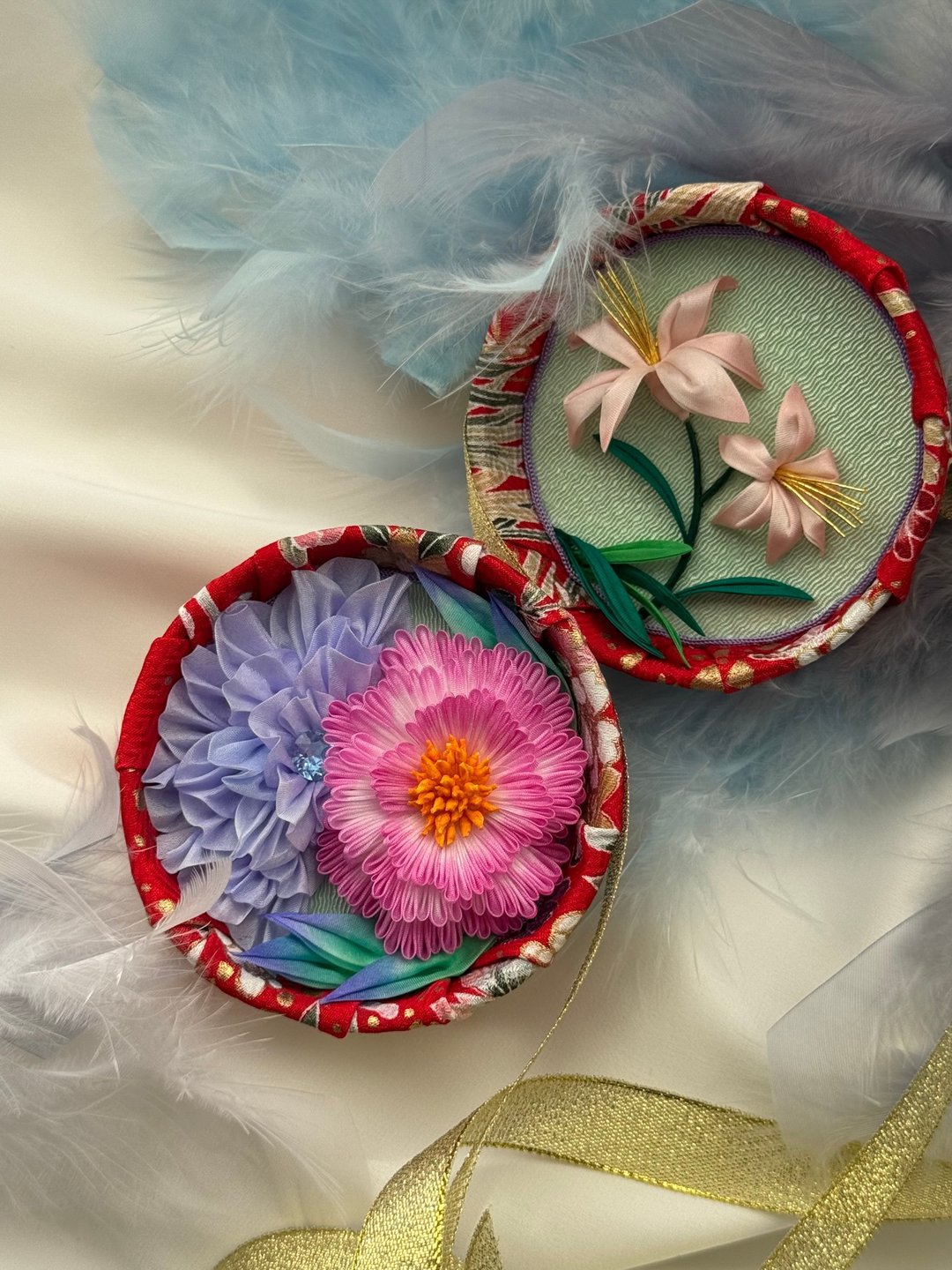 川蝉细工 花火玉系列 – 芍药・牡丹・百合 典雅成对 - 摆饰 - 丝．绢 红色