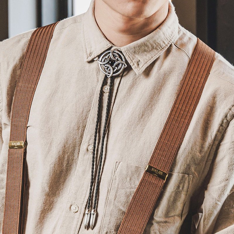 凯尔特结 保罗领带 Bolo Tie 真皮 皮革项链 皮绳领带 长项链 - 领带/领带夹 - 真皮 银色
