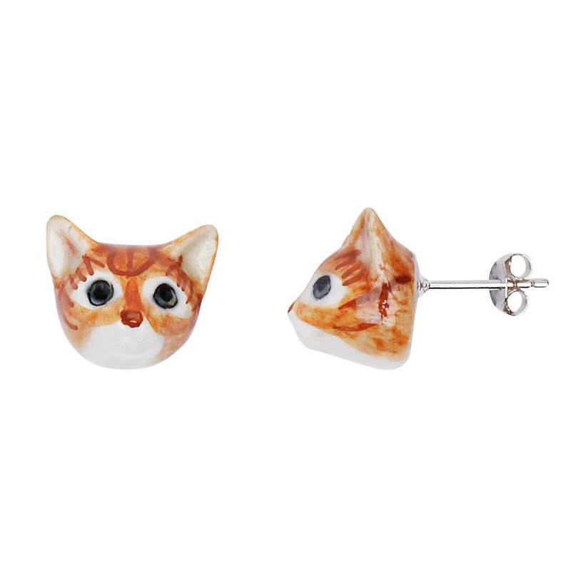 AndMary 手绘瓷耳环-虎斑猫 礼盒装 Ginger Tabby Cat Earrings - 耳环/耳夹 - 瓷 橘色