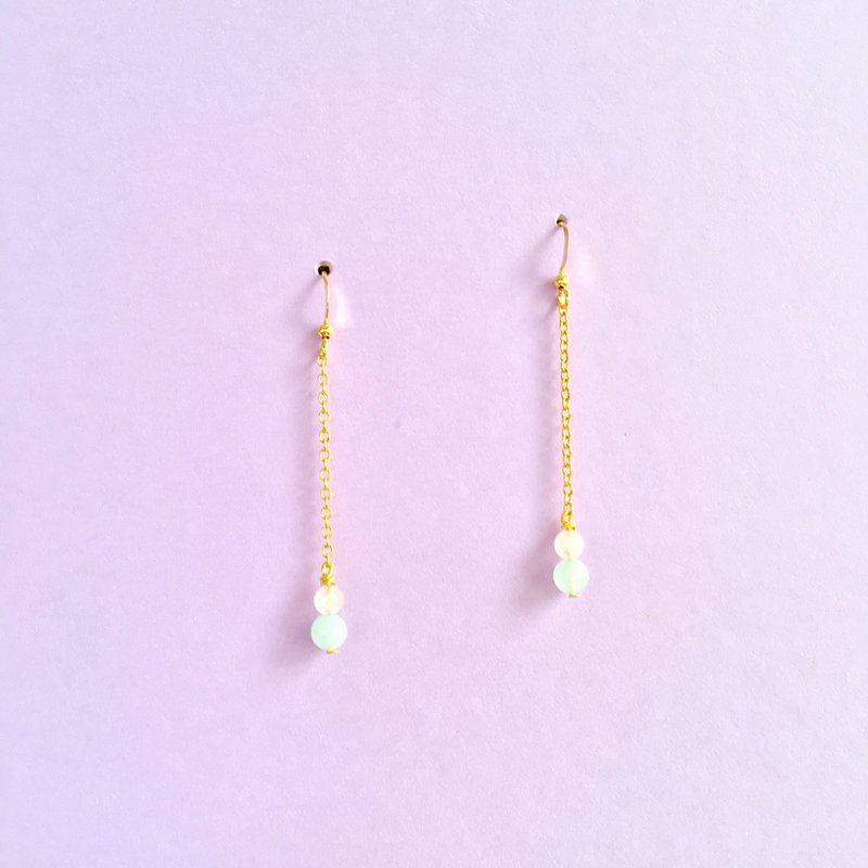 【疗愈花园系列】海蓝宝粉晶小花耳环/ 天然石蓝色粉红色订制耳环（可改夹式） - 耳环/耳夹 - 宝石 多色