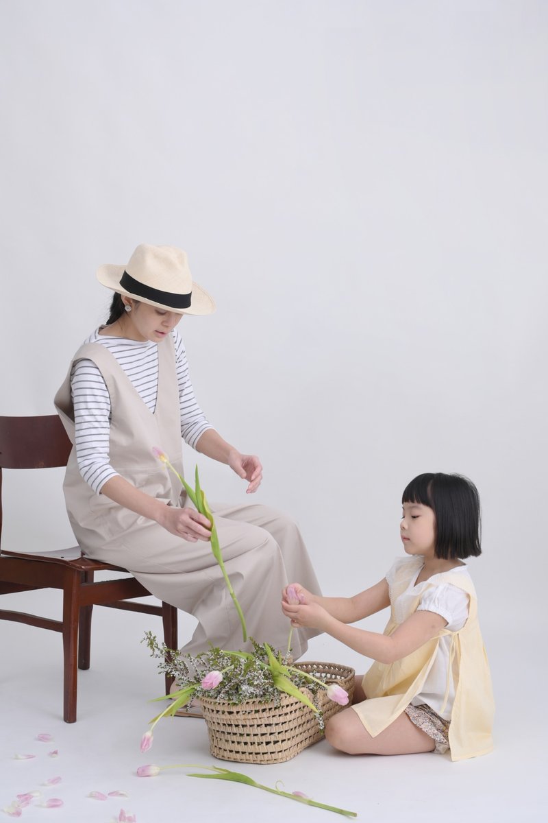 \季末出清/ Suika 法式大人版连身裤。宽版裤型修饰小肉肚 - 洋装/连衣裙 - 棉．麻 卡其色