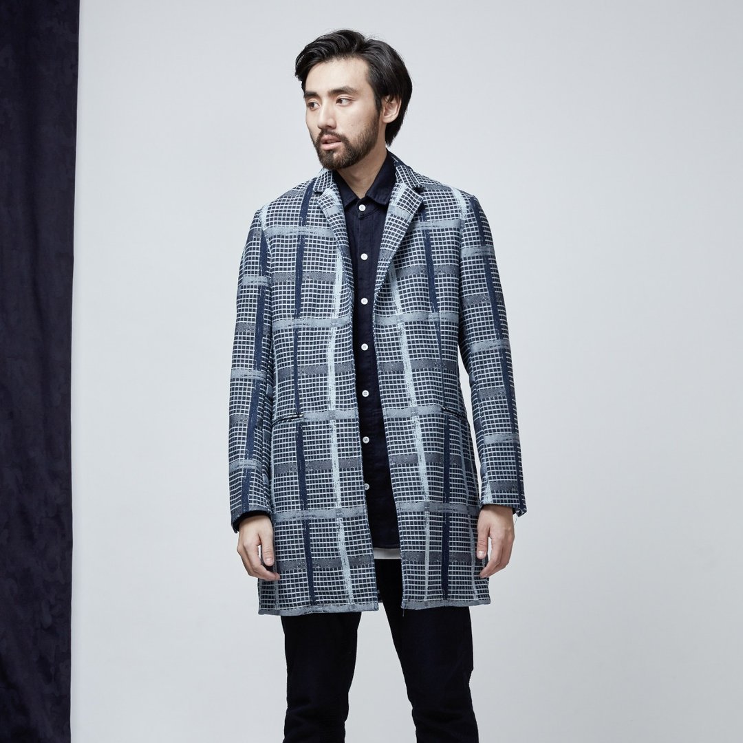 DYCTEAM - Jacquard Coat 丹宁缇花西装大衣 - 男装外套 - 棉 蓝色