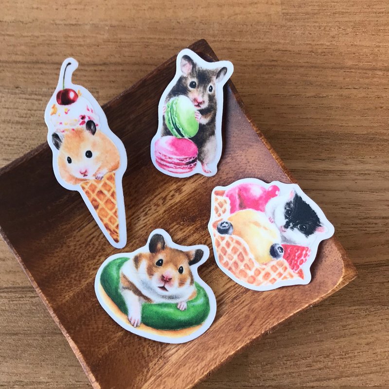 仓鼠吃甜甜白墨防水透明贴纸组 - 贴纸 - 塑料 多色