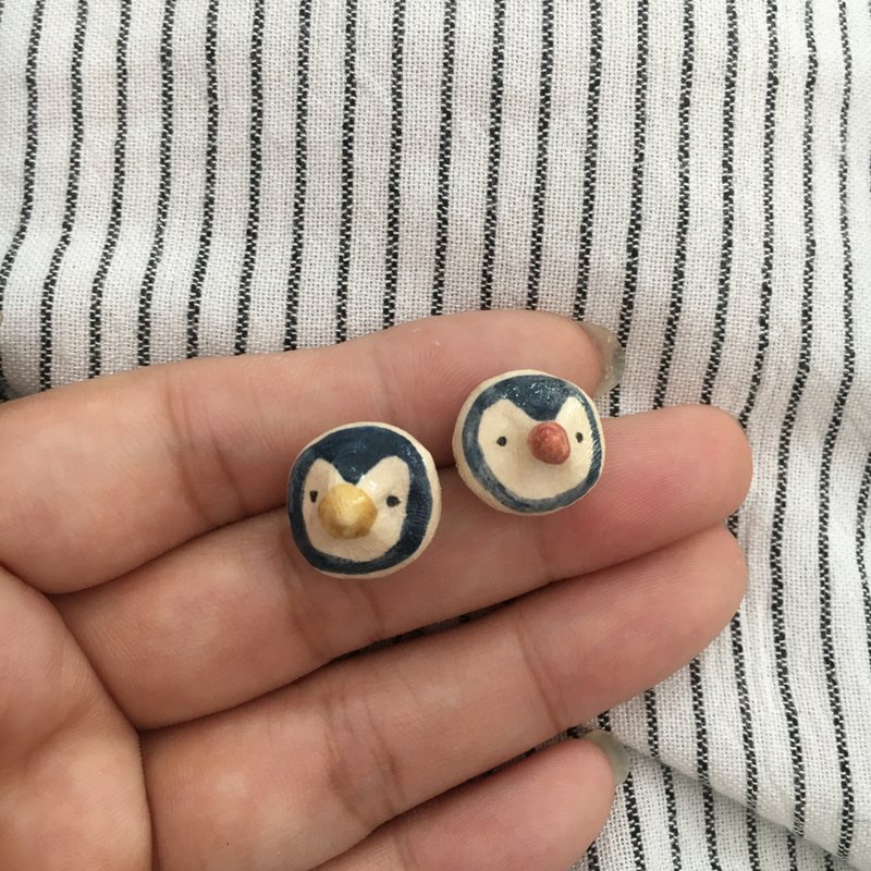 Penguin earring - 耳环/耳夹 - 瓷 蓝色