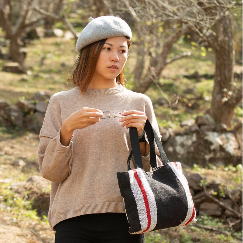 三色条纹包(全织) - 手提包/手提袋 - 棉．麻 黑色