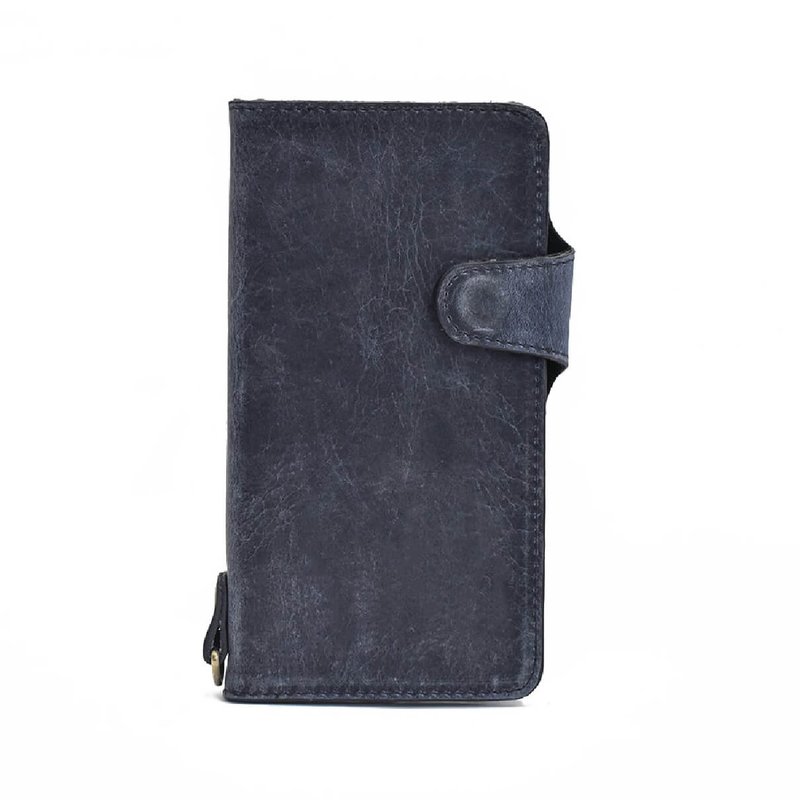 附翻盖牛皮智慧型手机壳 兼容于 iPhone 14 智慧型手机壳 基本款手机壳 [海军蓝] iPhone 15 - 手机配件 - 真皮 蓝色