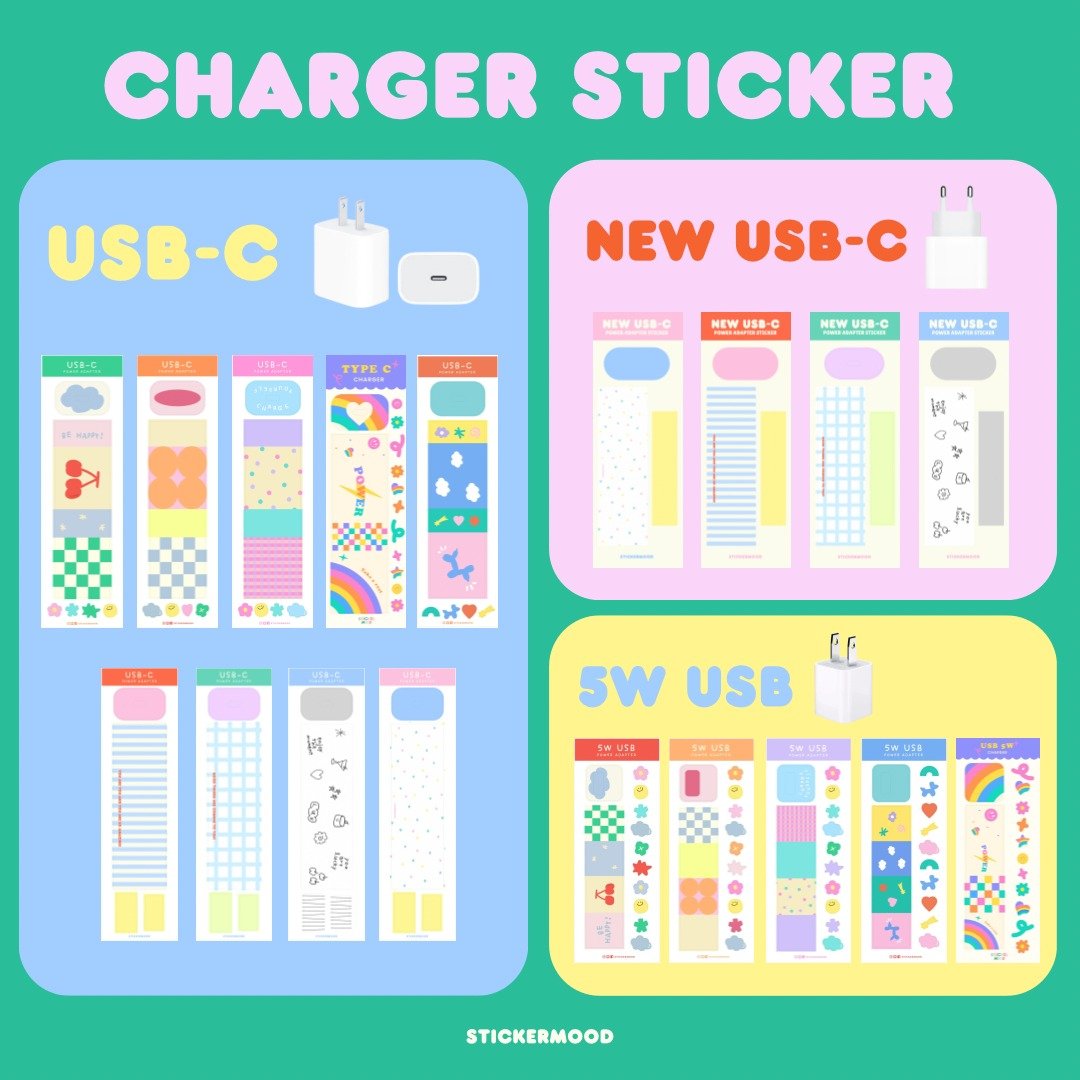 充电器贴纸 Charger sticker USB-C / 5W-USB - 贴纸 - 其他材质 多色